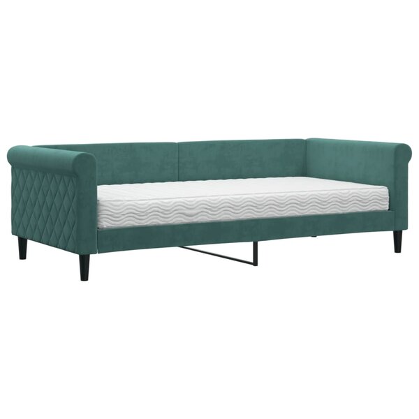vidaXL Lit de jour avec matelas vert foncé 90x200 cm velours