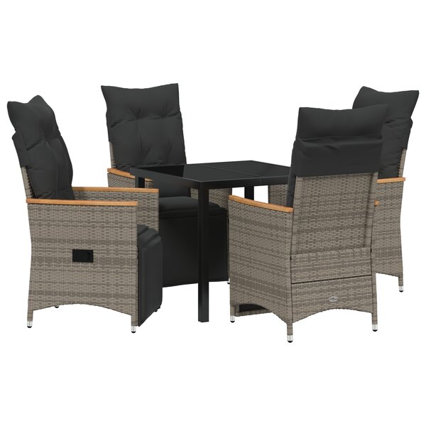 vidaXL Ensemble de Salle à Manger de Jardin de 5 Pièces avec Coussins Gris Poly Rattan