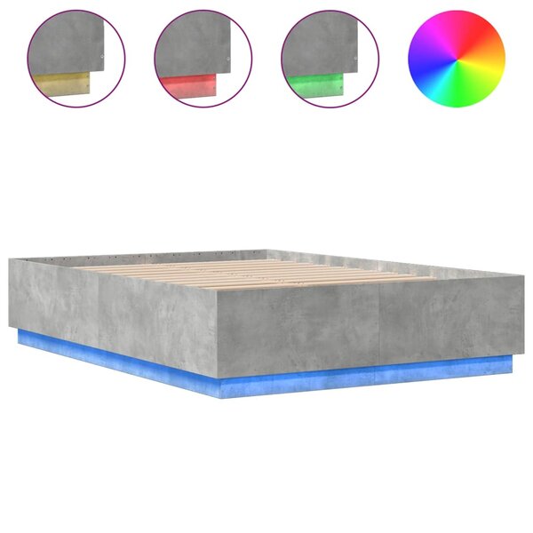 vidaXL Cadre de lit avec lumières LED gris béton 150x200 cm