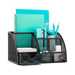 Organiseur bureau q-connect maille métallique 5 compartiments et 1 tiroir 220x140x130mm coloris noir