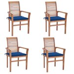 vidaXL Chaises à dîner 4 Pièces avec coussins bleu royal Bois de teck