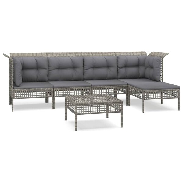 vidaXL Salon de jardin 6 Pièces avec coussins Gris Résine tressée
