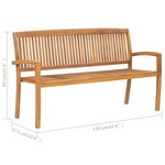 vidaXL Banc de jardin empilable et coussin 159 cm Bois de teck massif
