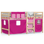 vidaXL Lit mezzanine enfants et rideaux rose 90x200cm bois pin massif