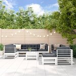 vidaXL Salon de jardin 10 Pièces avec coussins blanc bois massif