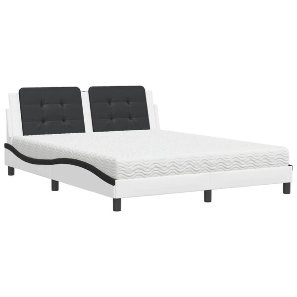 vidaXL Lit avec matelas blanc et noir 160x200 cm similicuir