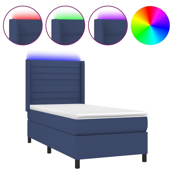 vidaXL Sommier à lattes de lit matelas et LED Bleu 80x200cm Tissu