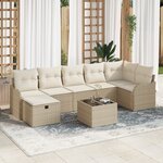 vidaXL Ensemble de canapés de jardin 8 pièces avec coussins en rattan synthétique beige