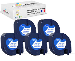 5 rubans 91331 compatibles pour etiqueteuses dymo letratag - 12mm x 4m noir sur blanc