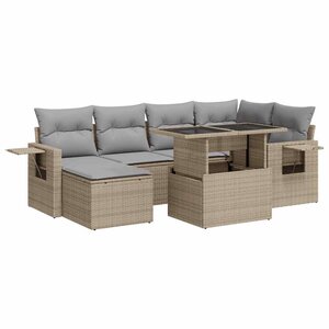 vidaXL Salon de jardin avec coussins 7 Pièces beige résine tressée