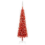 vidaXL Arbre de Noël mince pré-éclairé et boules rouge 210 cm