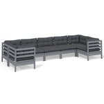 vidaXL Salon de jardin 7 Pièces avec coussins gris bois de pin
