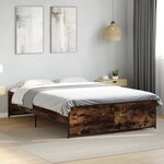 vidaXL Cadre de lit chêne fumé 135x190 cm bois d'ingénierie et métal