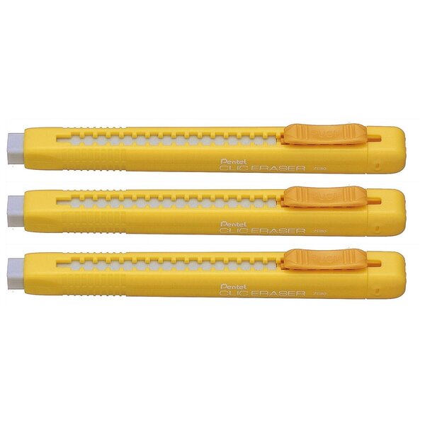 Stylo gomme CLIC ERASER Corps Jaune x 3 PENTEL