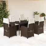 vidaXL Ensemble à manger de jardin et coussins 7 Pièces marron rotin