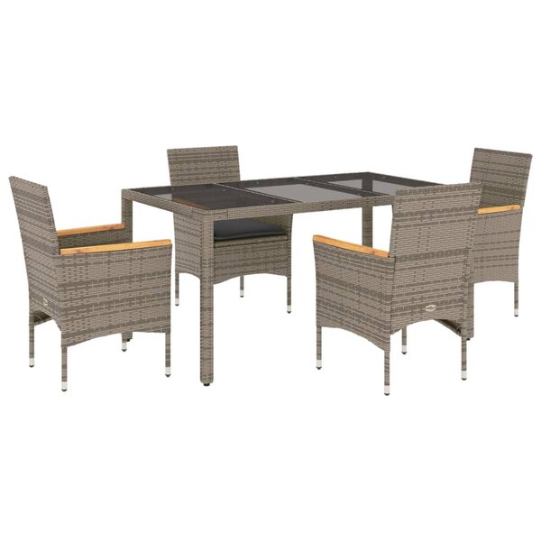 vidaXL Ensemble à manger de jardin et coussins 5 Pièces gris rotin verre