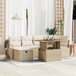 vidaXL Canapé de Jardin 7 Pièces avec Coussins en Rattan Beige
