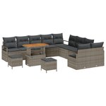 Canapé de jardin vidaXL 13 pièces avec coussins Gris Rotin Synthétique