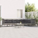 vidaXL Salon de jardin 8 Pièces avec coussins Gris Résine tressée