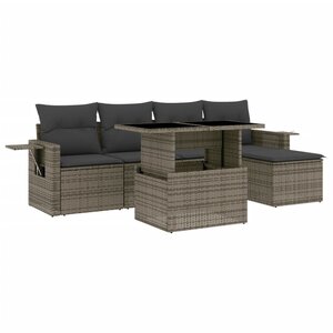 vidaXL Salon de jardin 6 Pièces avec coussins gris résine tressée