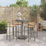 vidaXL Ensemble de bar jardin 5 Pièces gris poly rotin/bois massif acacia