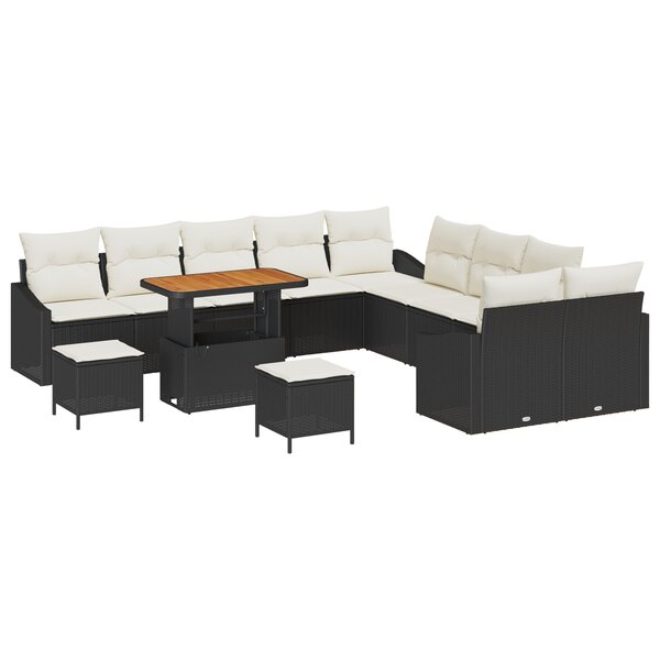 Ensemble de canapé de jardin vidaXL 13 pièces avec coussins noir rattan poly acacia