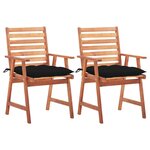 vidaXL Chaises à dîner d'extérieur 2 Pièces avec coussins Acacia massif