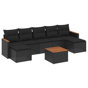 vidaXL Salon de jardin 8 Pièces avec coussins noir résine tressée