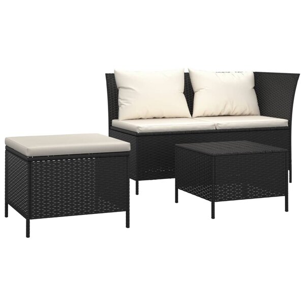 vidaXL Salon de jardin 3 Pièces avec coussins Noir Résine tressée