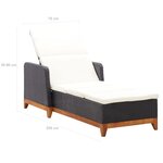 vidaXL Chaise longue Résine tressée et bois d'acacia massif Noir