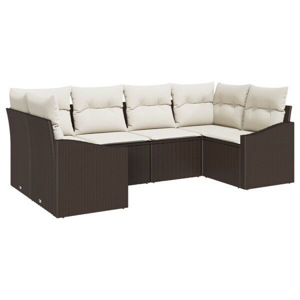 vidaXL Ensemble de canapés de jardin 6 pièces avec coussins Marron Poly Rattan