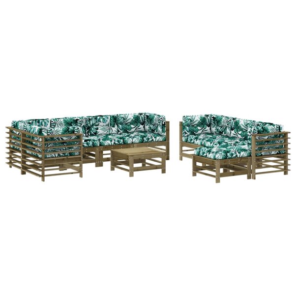 vidaXL Salon de jardin 10 Pièces avec coussins bois de pin imprégné