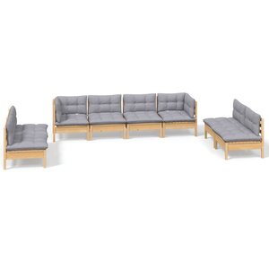 vidaXL Salon de jardin 8 Pièces avec coussins gris Bois de pin massif