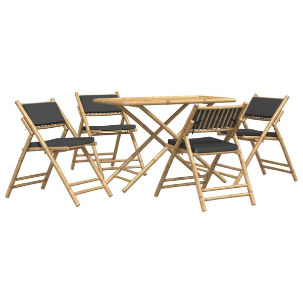 vidaXL Ensemble de bistro pliante 5 Pièces et coussins gris foncé bambou