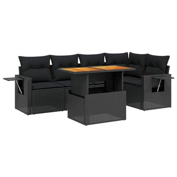 vidaXL Salon de jardin 6 Pièces avec coussins noir résine tressée