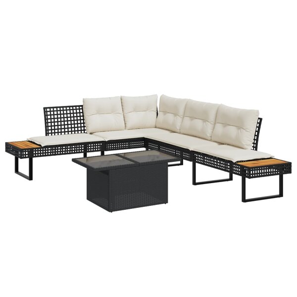 vidaXL Salon de jardin avec coussins 2Pièces noir résine tressée et verre