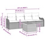 Ensemble de canapé de jardin 5 pièces avec coussins en rattan poly beige et acacia