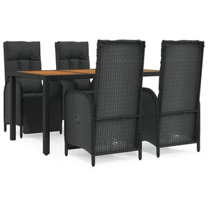 vidaXL Ensemble à manger de jardin coussins 5Pièces Noir Résine tressée