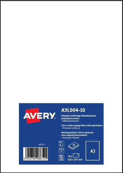 A3l004-10 - etiquettes d’affichage ultra-résistante pour signalisation avery