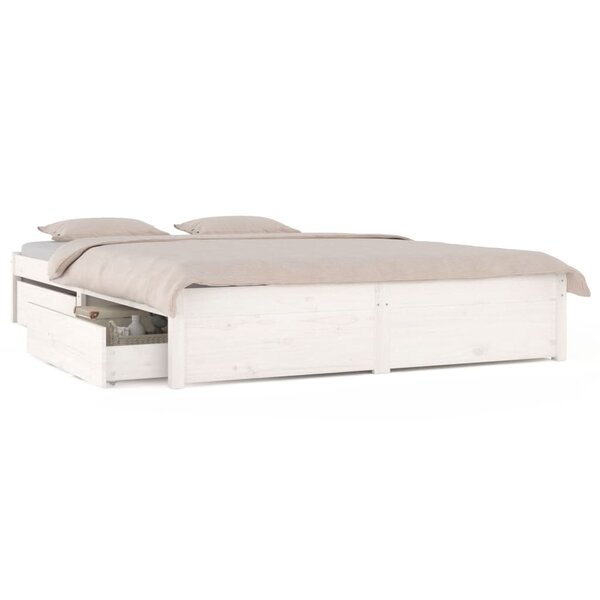 vidaXL Cadre de lit avec tiroirs Blanc 180x200 cm Super King