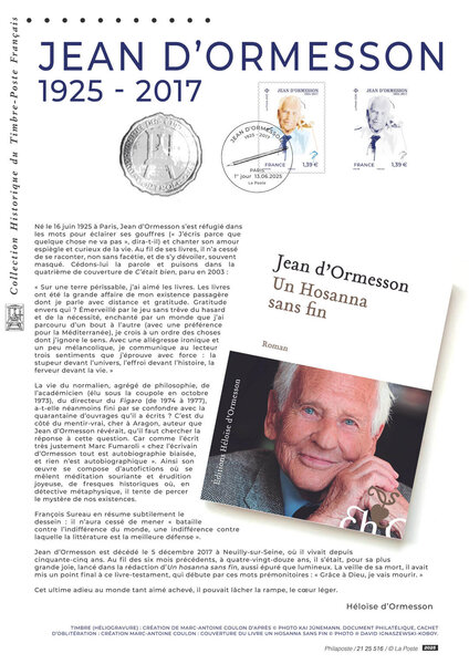 Document philatélique - Jean d'Ormesson (1925-2017)