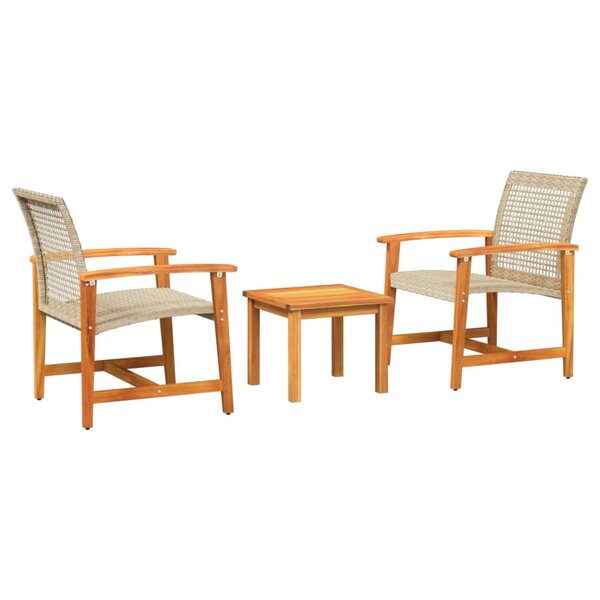 vidaXL Ensemble de bistro 3 Pièces beige résine tressée et bois d'acacia