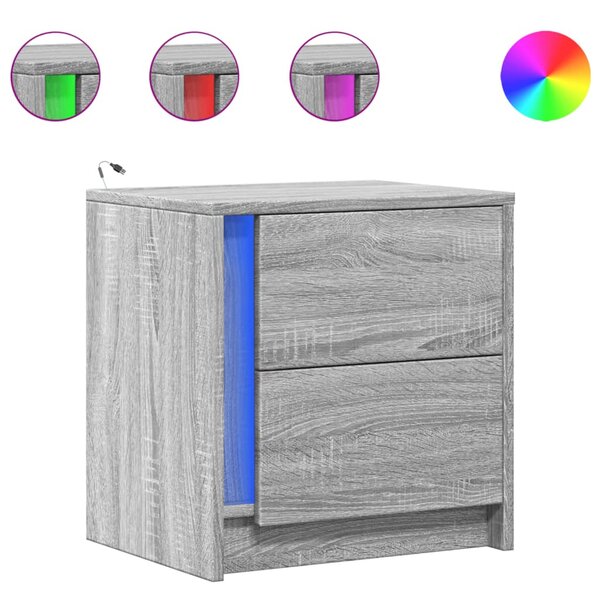 vidaXL Armoires de chevet et lumières LED 2 Pièces sonoma gris