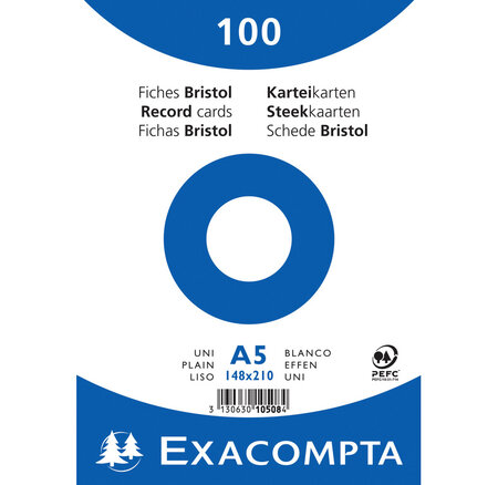 Paquet de 100 Fiches BRISTOL BLANC 148/210 S/FILM EXACOMPTA