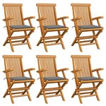 vidaXL Chaises de jardin avec coussins gris lot de 6 Bois teck massif