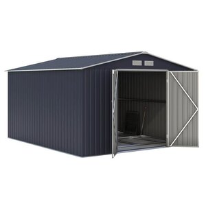 Abri de jardin en métal 8,84m² - 2 portes battantes - Gris anthracite