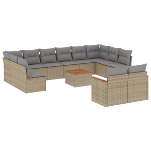 vidaXL Salon de jardin et coussins 13 Pièces mélange beige résine tressée
