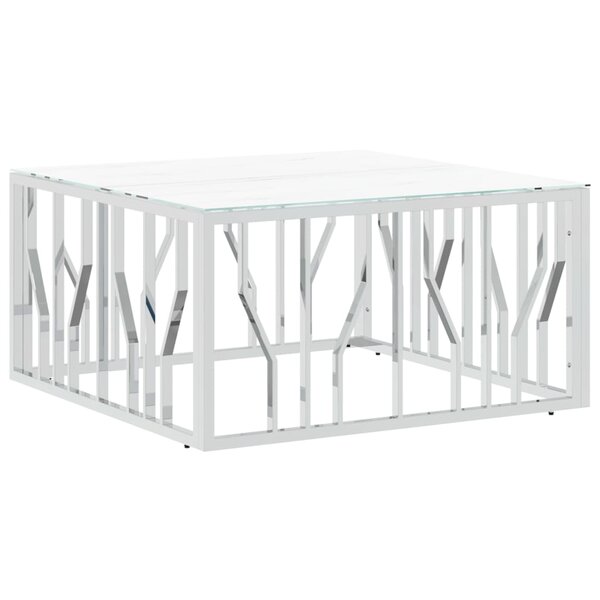 vidaXL Table basse argenté 80x80x40 cm acier inoxydable et verre
