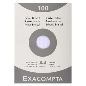 Étui de 100 fiches - bristol quadrillé 5x5 non perforé 210x297mm - Blanc EXACOMPTA
