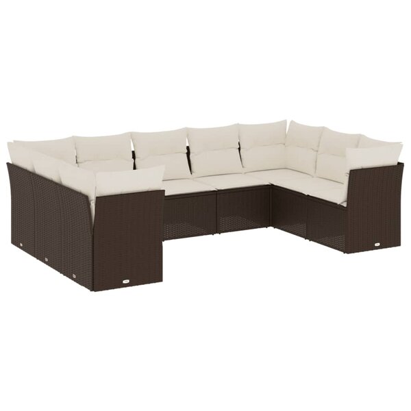 vidaXL Salon de jardin avec coussins 9 Pièces marron résine tressée